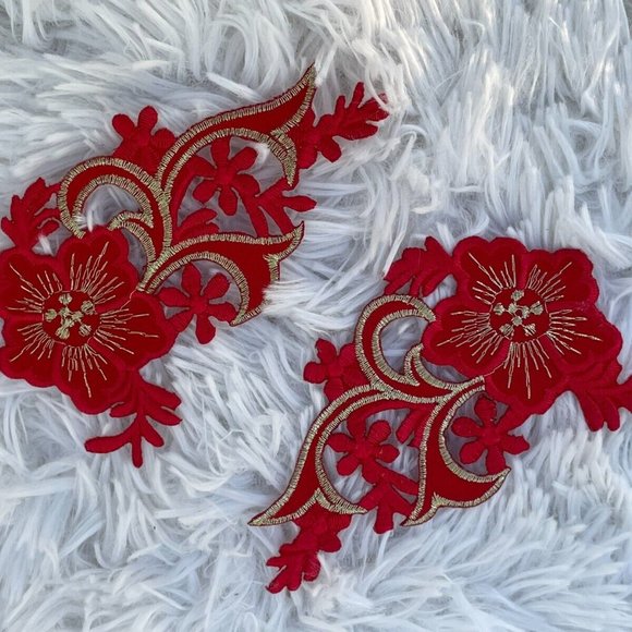 Red Embroidery Patches Iron One Patches For Craft Clothes Set of 2 Patches - Picture 2 of 7